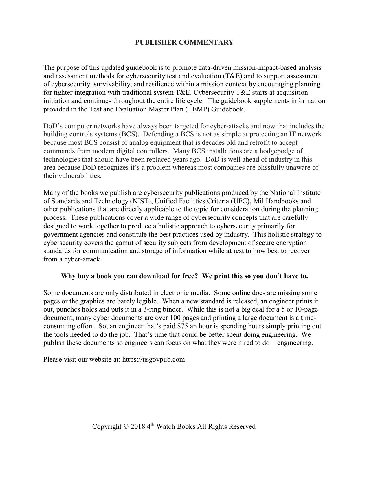 Cybersecurity Test and Evaluation Guidebook 2.0 by Unknow