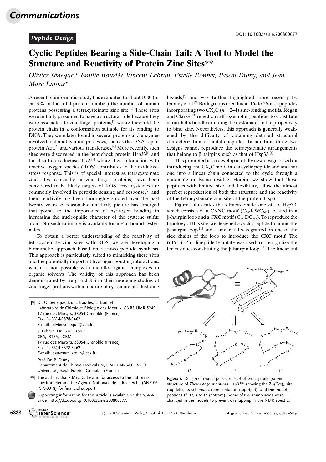 Cyclic Peptides Bearing a Side-Chain Tail: A Tool to Model the Structure and Reactivity of Protein Zinc Sites by Unknown