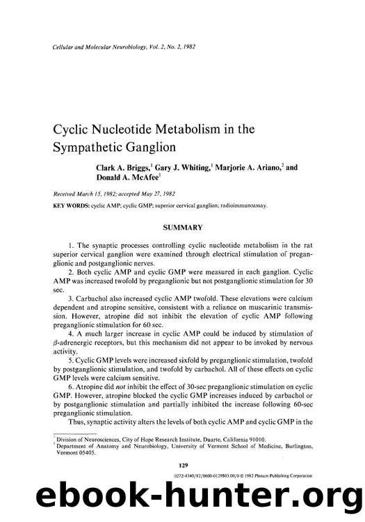 Cyclic nucleotide metabolism in the sympathetic ganglion by Unknown