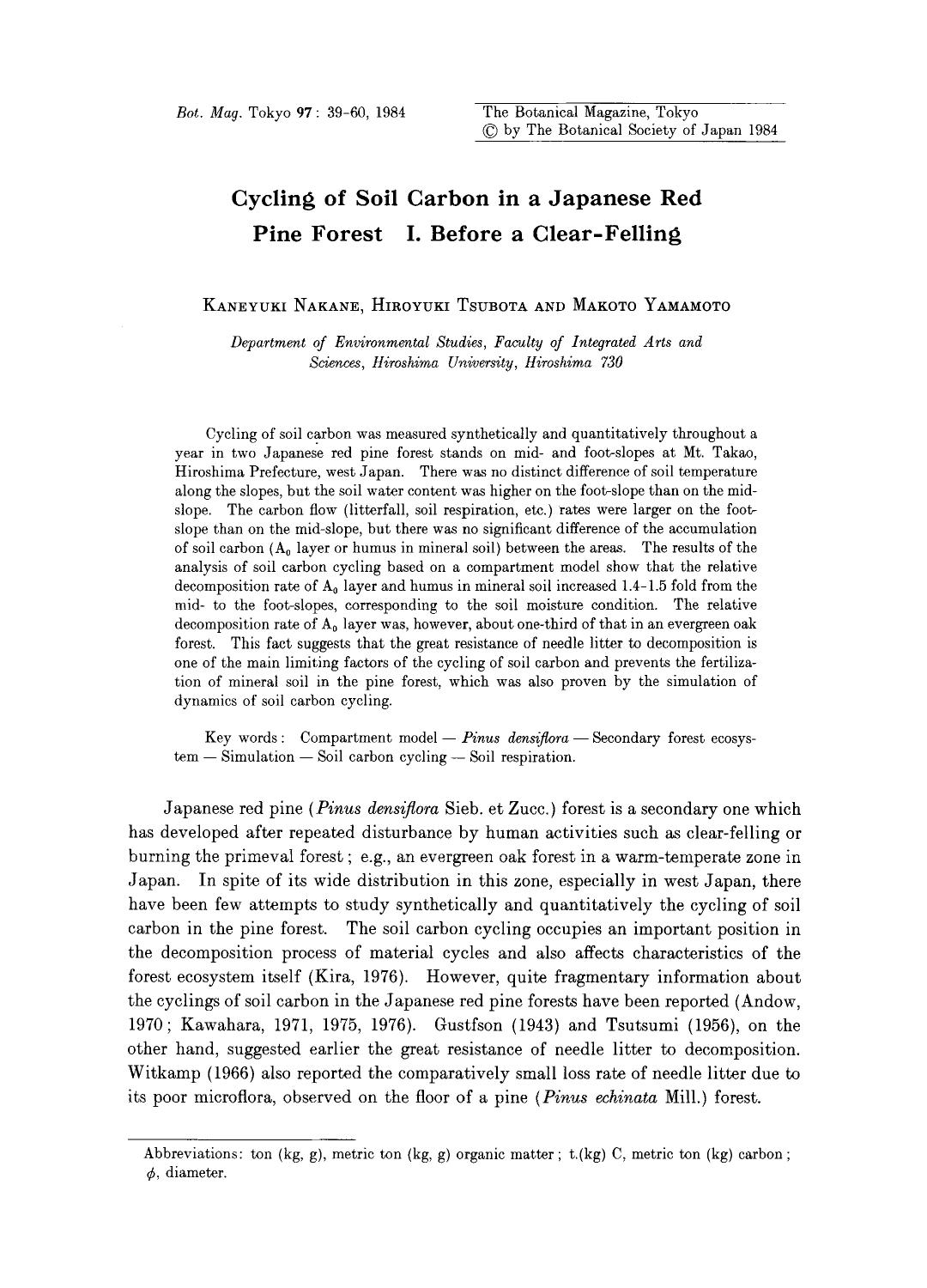 Cycling of soil carbon in a Japanese red pine forest I. Before a clear-felling by Unknown