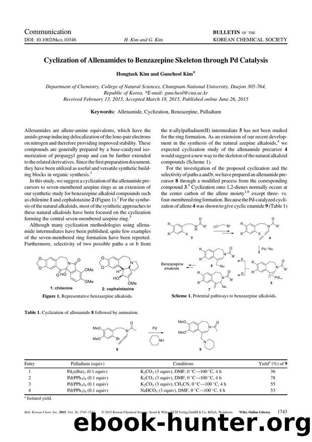 Cyclization of Allenamides to Benzazepine Skeleton through Pd Catalysis by Hongtaek Kim and Guncheol Kim