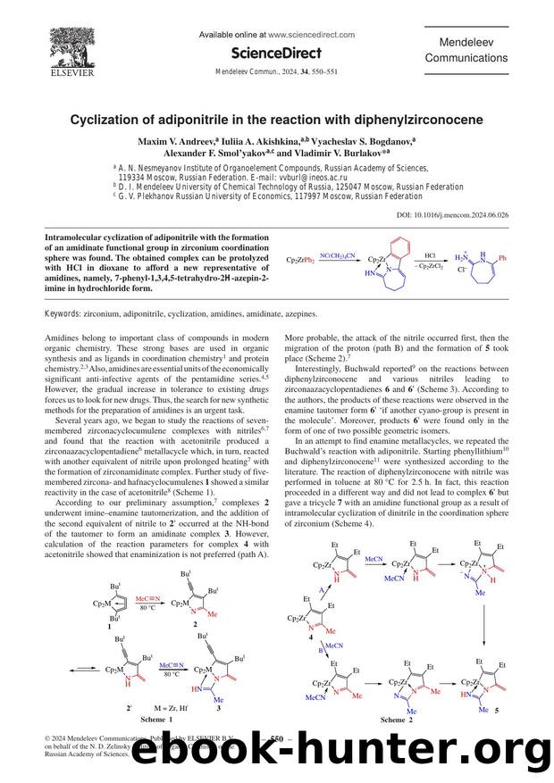 Cyclization of adiponitrile in the reaction with diphenylzirconocene by unknow