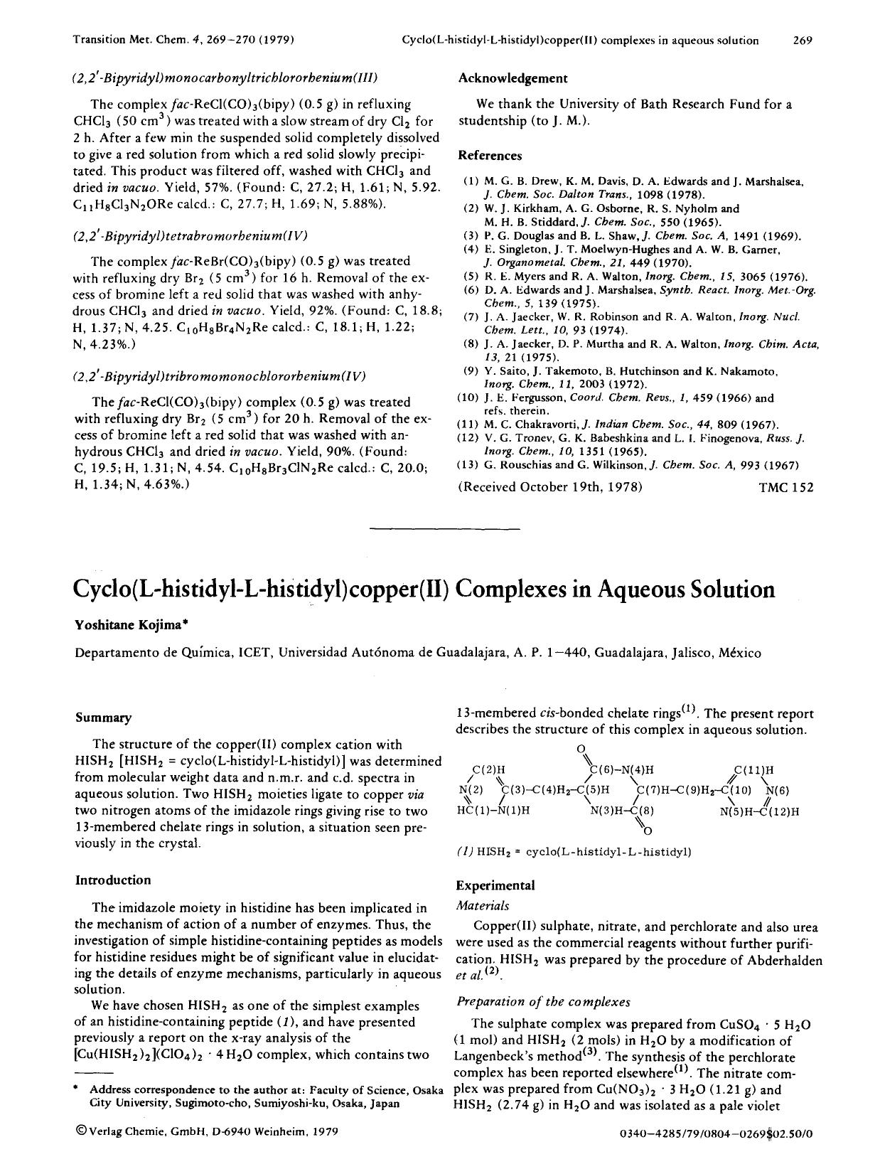 Cyclo(L-histidyl-L-histidyl)copper(II) complexes in aqueous solution by Unknown