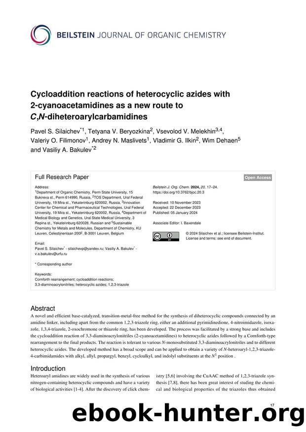 Cycloaddition reactions of heterocyclic azides with 2-cyanoacetamidines as a new route to C,N-diheteroarylcarbamidines by unknow