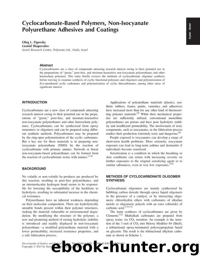 Cyclocarbonate-Based Polymers, Non-Isocyanate Polyurethane Adhesives and Coatings by Oleg L. Figovsky & Leonid Shapovalov