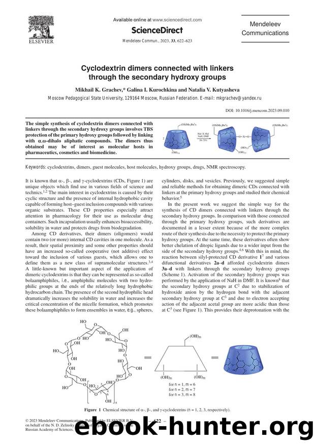 Cyclodextrin dimers connected with linkers through the secondary hydroxy groups by Mikhail K. Grachev & Galina I. Kurochkina & Natalia V. Kutyasheva