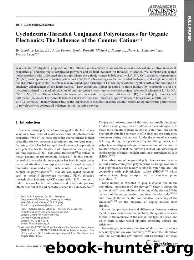 Cyclodextrin-Threaded Conjugated Polyrotaxanes for Organic Electronics: The Influence of the Counter Cations by Unknown