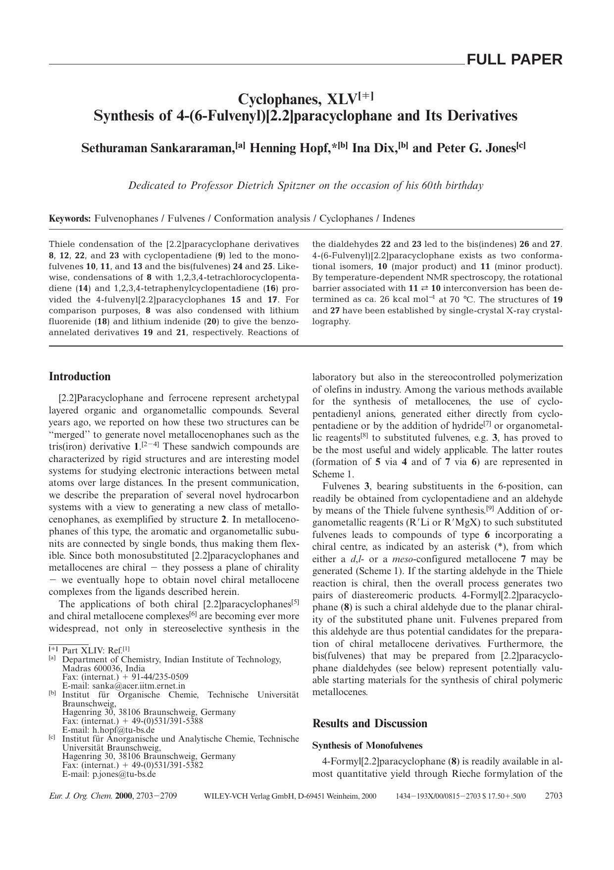 Cyclophanes, XLV Synthesis of 4-(6-Fulvenyl)[2.2]paracyclophane and Its Derivatives by Unknown