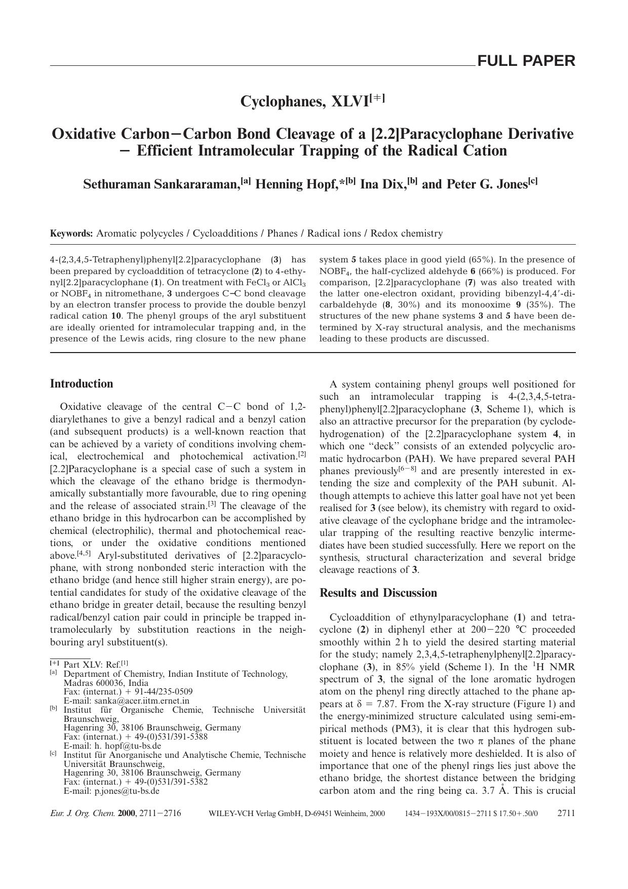 Cyclophanes, XLVI Oxidative Carbon-Carbon Bond Cleavage of a [2.2]Paracyclophane Derivative - Efficient Intramolecular Trapping of the Radical Cation by Unknown