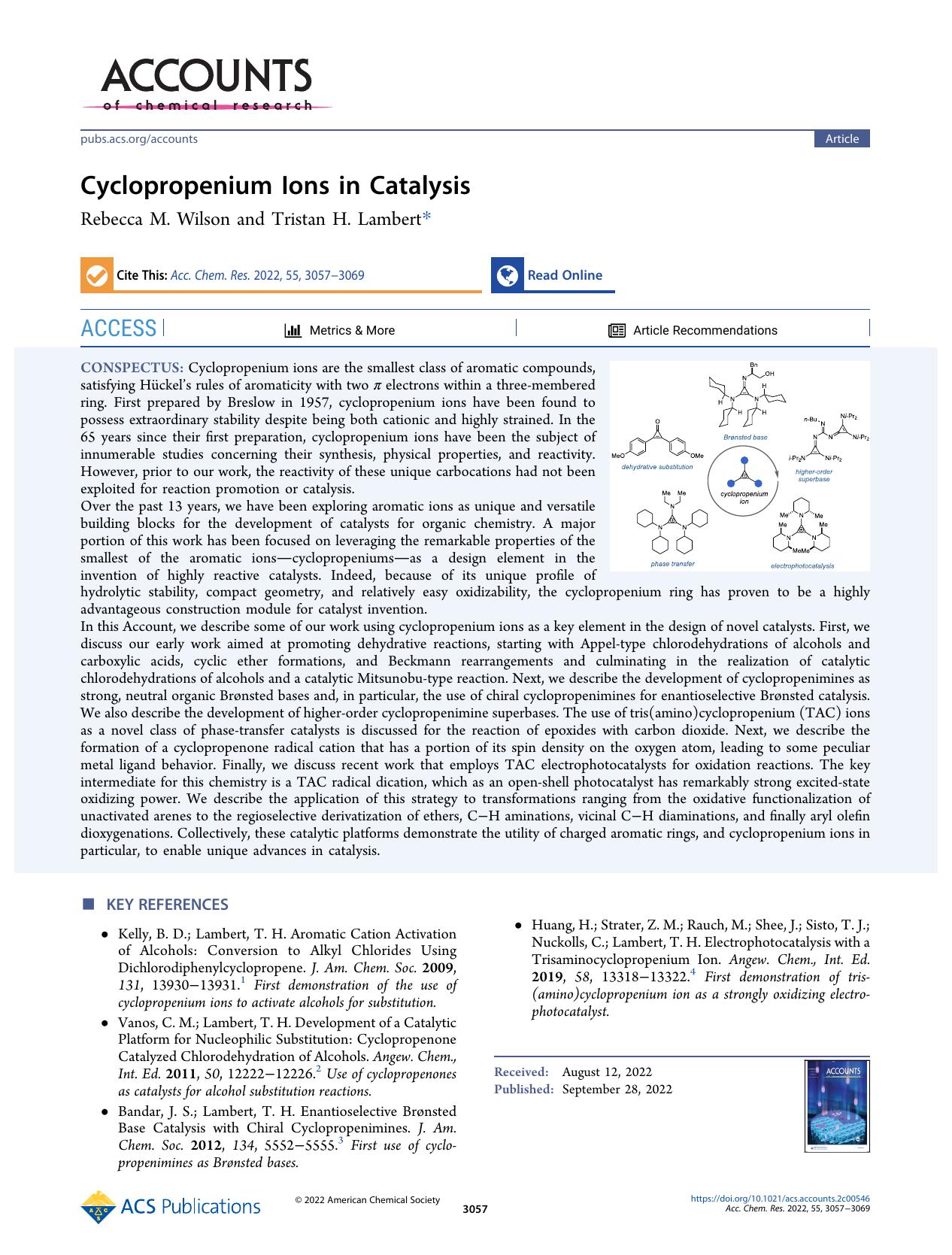 Cyclopropenium Ions in Catalysis by Rebecca M. Wilson and Tristan H. Lambert
