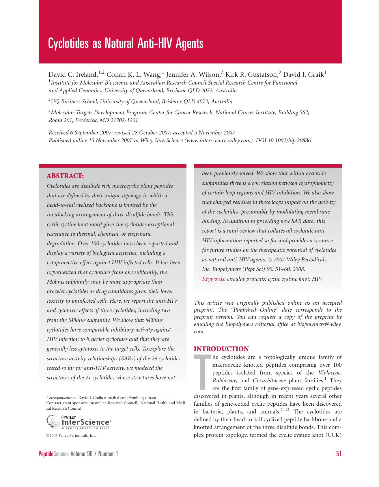 Cyclotides as natural anti-HIV agents by Unknown