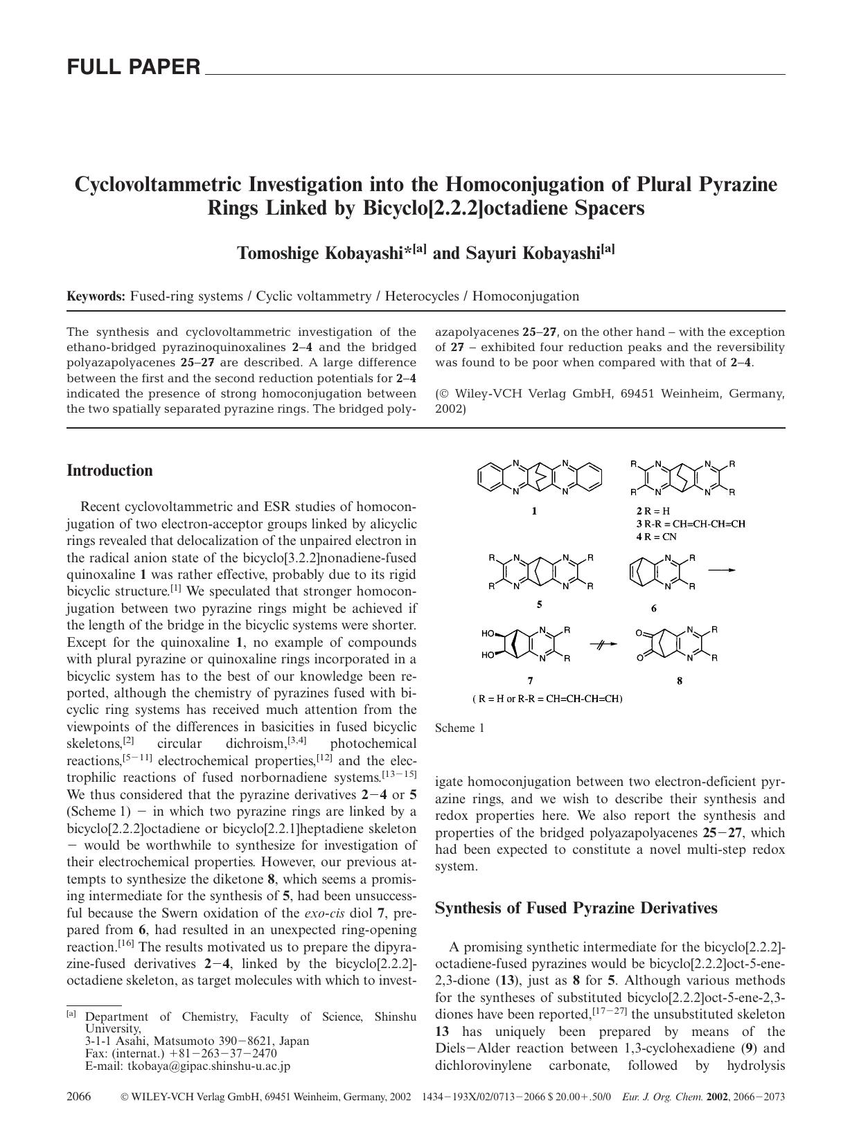 Cyclovoltammetric Investigation into the Homoconjugation of Plural Pyrazine Rings Linked by Bicyclo[2.2.2]octadiene Spacers by Unknown