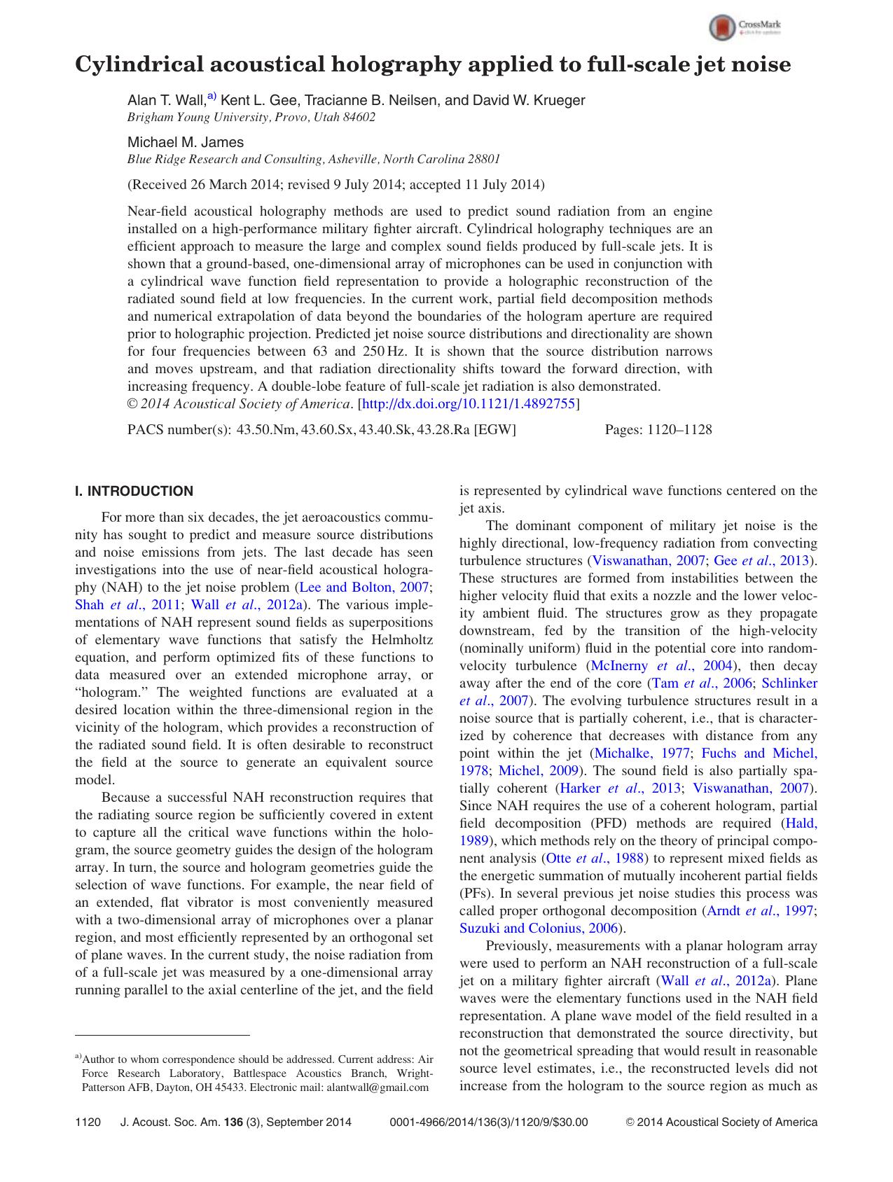 Cylindrical acoustical holography applied to full-scale jet noise by Alan T. Wall & Kent L. Gee & Tracianne B. Neilsen & David W. Krueger & Michael M. James