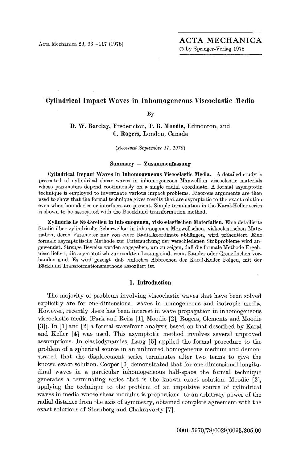 Cylindrical impact waves in inhomogeneous viscoelastic media by Unknown