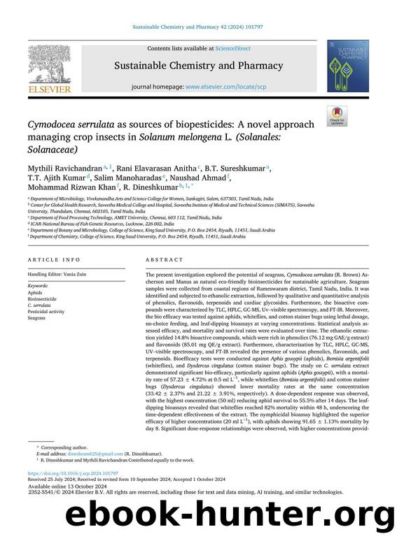 Cymodocea serrulata as sources of biopesticides: A novel approach managing crop insects in Solanum melongena L . (Solanales: Solanaceae ) by unknow
