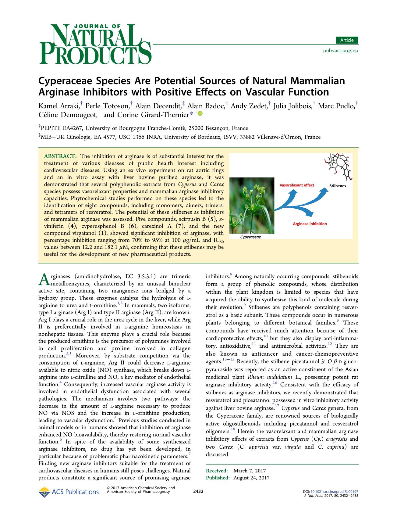 Cyperaceae Species Are Potential Sources of Natural Mammalian Arginase Inhibitors with Positive Effects on Vascular Function by unknow