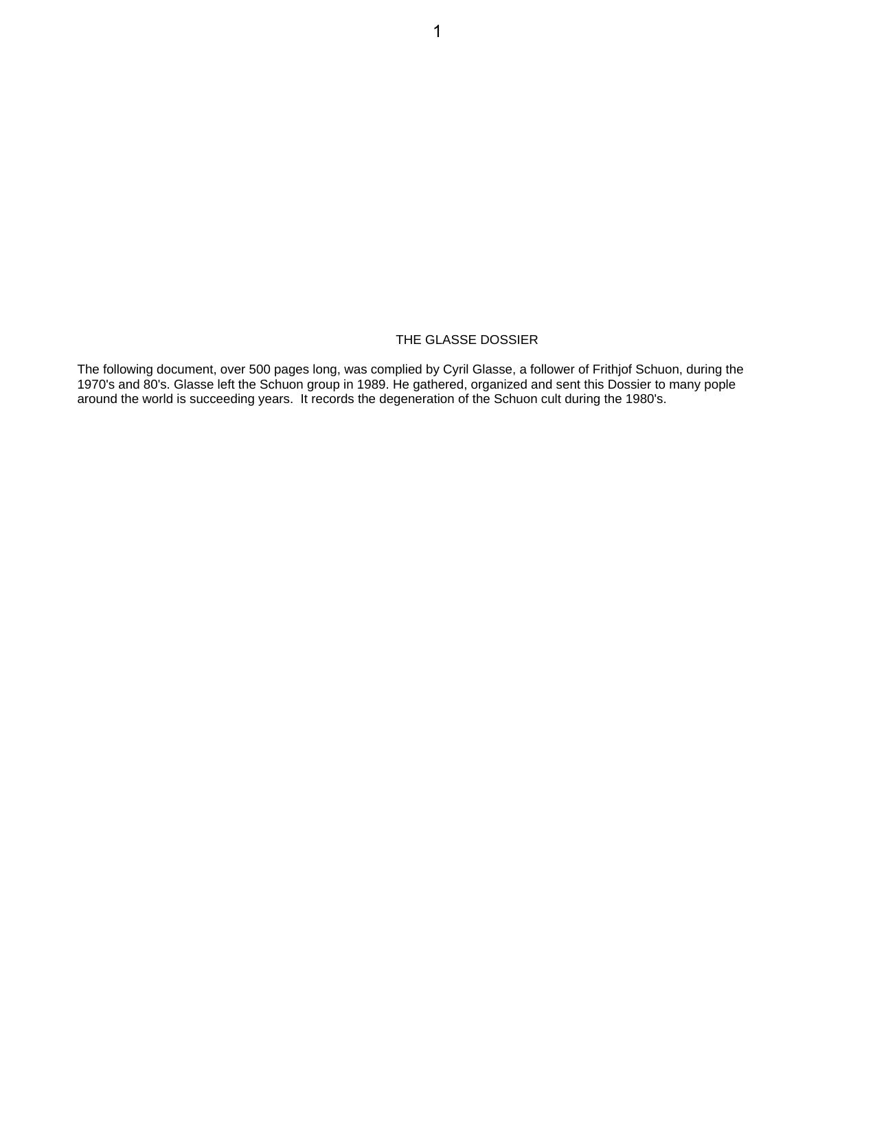 Cyril Glasse Dossier of the Schuon Cult by (ed.) Cyril Glasse multiple