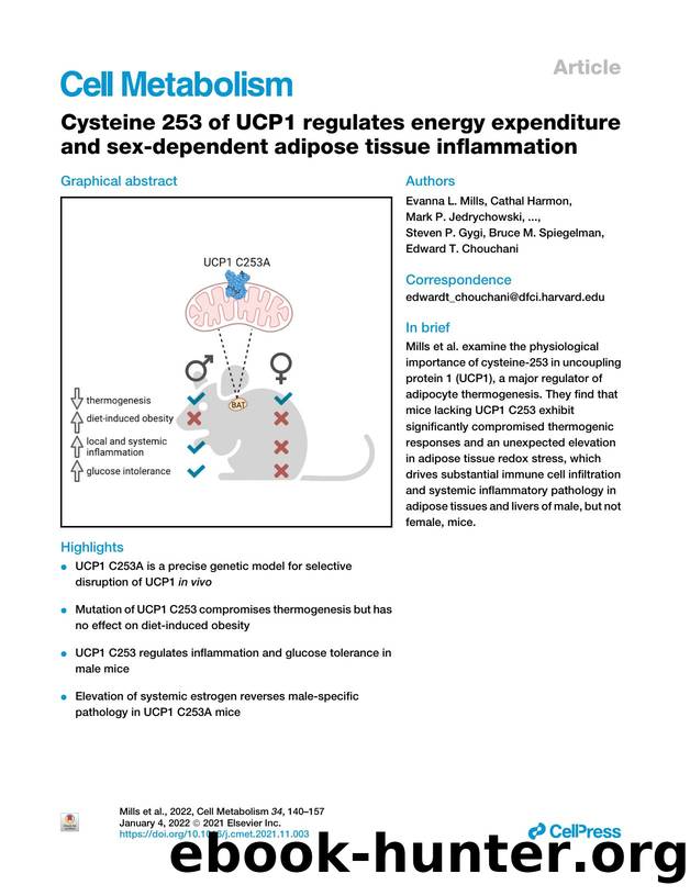 Cysteine 253 of UCP1 regulates energy expenditure and sex-dependent adipose tissue inflammation by unknow