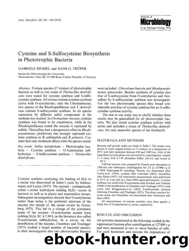 Cysteine and S-sulfocysteine biosynthesis in phototrophic bacteria by Unknown