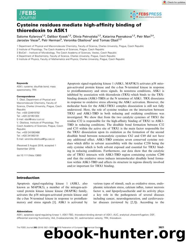 Cysteine residues mediate highâaffinity binding of thioredoxin to ASK1 by Unknown