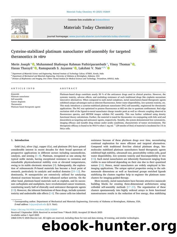 Cysteine-stabilized platinum nanocluster self-assembly for targeted theranostics in vitro by unknow