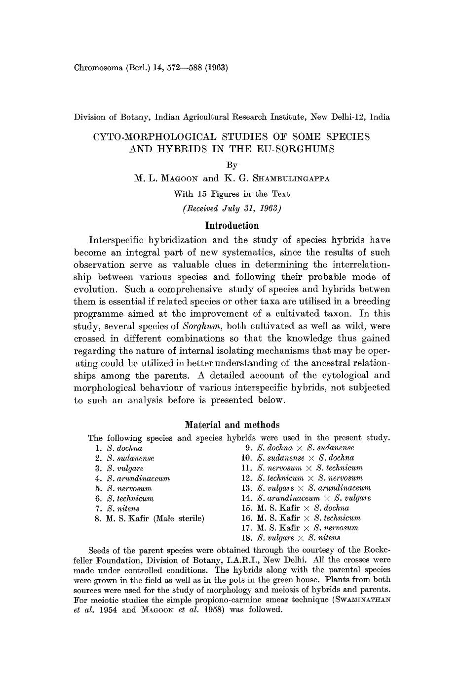 Cyto-morphological studies op some species and hybrids in the Eu-Sorghums by Unknown