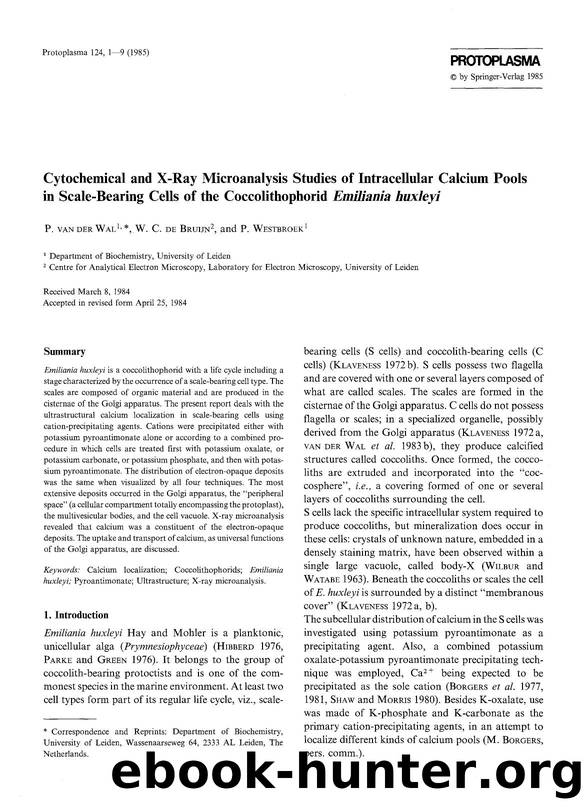 Cytochemical and X-ray microanalysis studies of intracellular calcium pools in scale-bearing cells of the coccolithophorid <Emphasis Type="Italic">Emiliania huxleyi <Emphasis> by Unknown