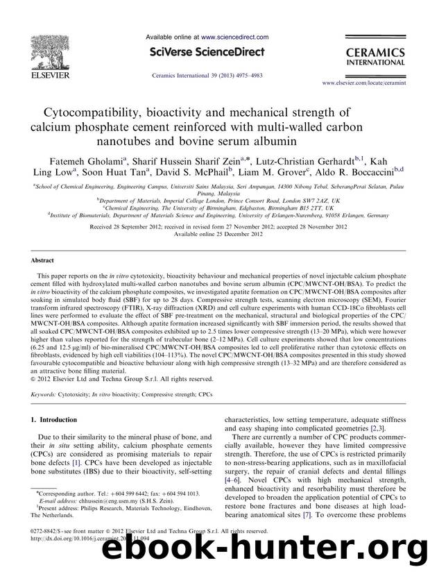 Cytocompatibility, bioactivity and mechanical strength of calcium phosphate cement reinforced with multi-walled carbon nanotubes and bovine serum albumin by unknow