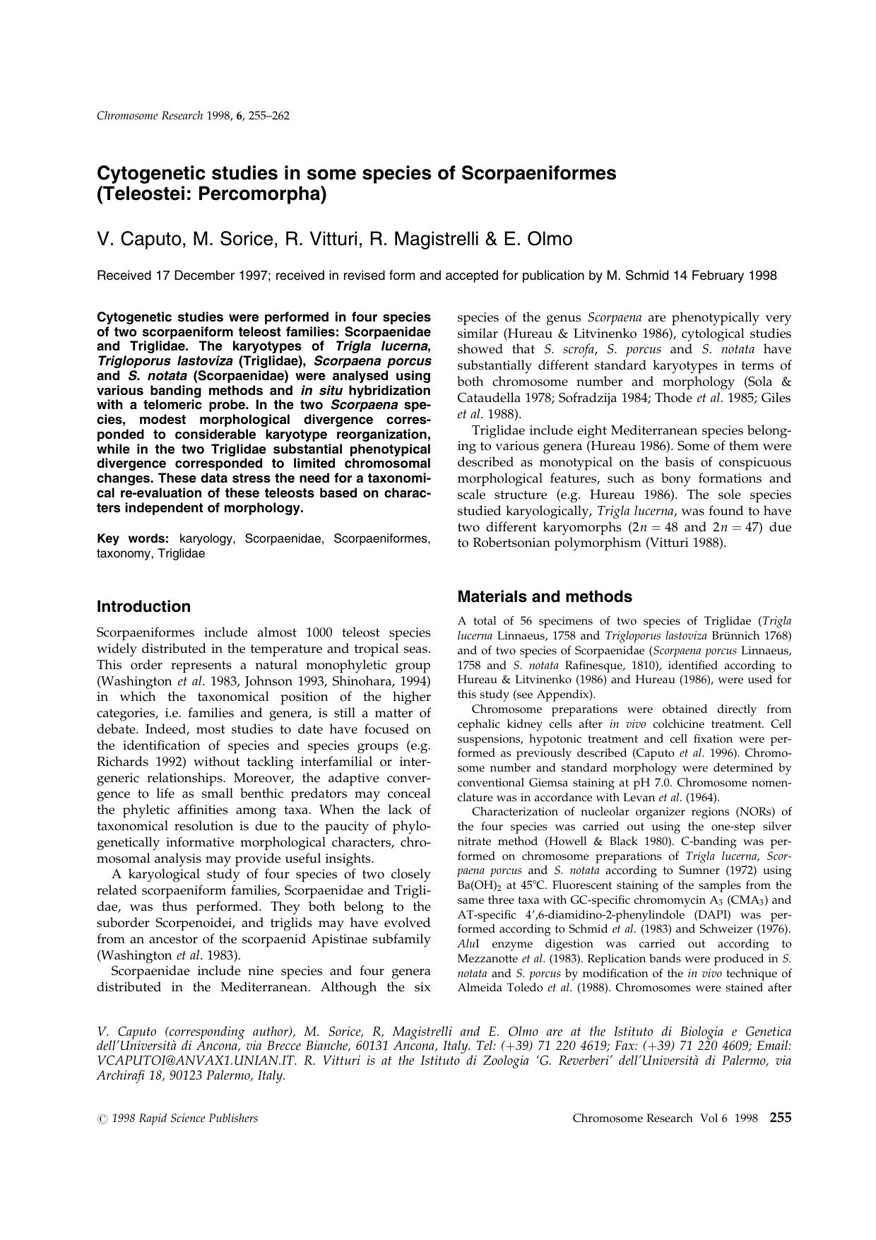 Cytogenetic Studies in some Species of Scorpaeniformes (Teleostei: Percomorpha) by Unknown