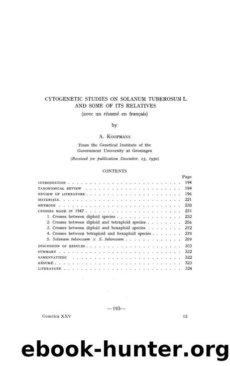 Cytogenetic studies on Solanum tuberosum L. and some of its relatives by Unknown