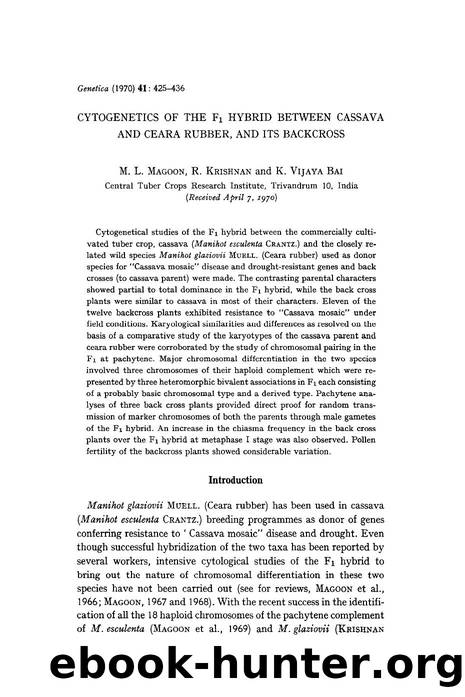 Cytogenetics of the F <Subscript>1 <Subscript> hybrid between cassava and ceara rubber, and its backcross by Unknown