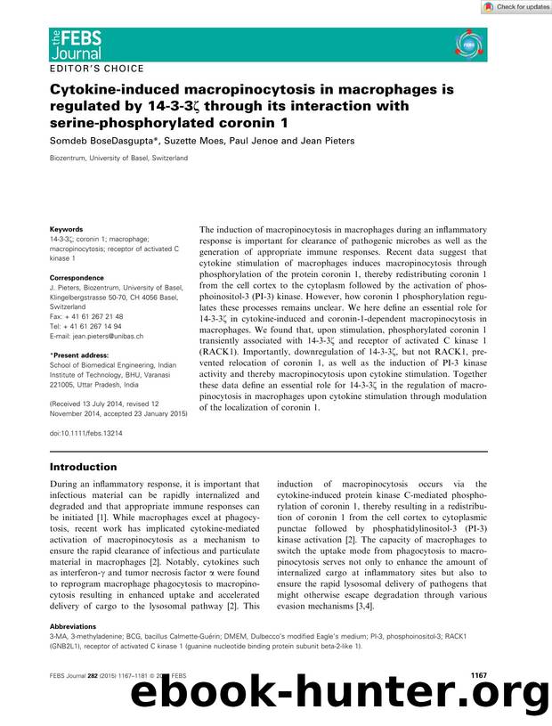 Cytokineâinduced macropinocytosis in macrophages is regulated by 14â3â3Î¶ through its interaction with serineâphosphorylated coronin 1 by Unknown
