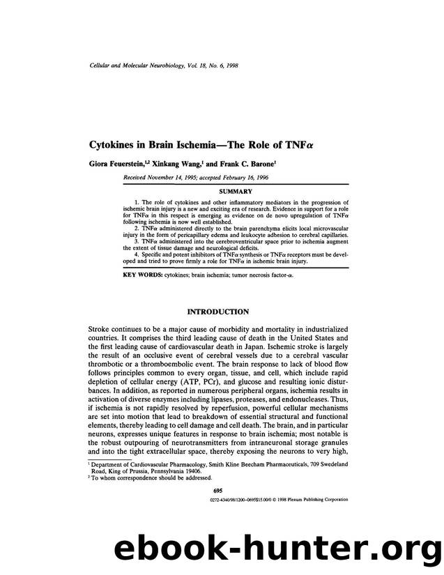 Cytokines in Brain Ischemia&#x2014;The Role of TNF&#x03B1; by Unknown