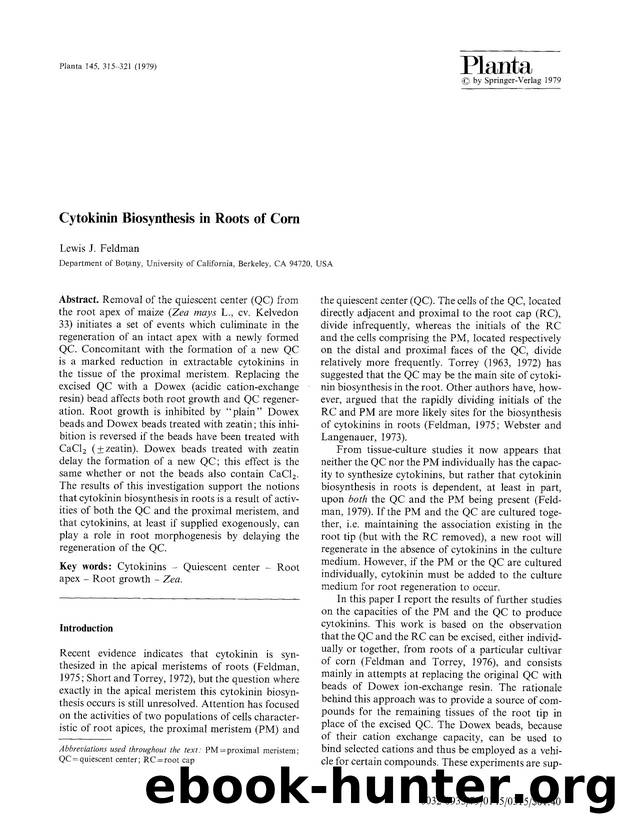Cytokinin biosynthesis in roots of corn by Unknown
