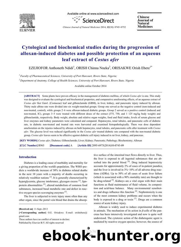 Cytological and biochemical studies during the progression of alloxan-induced diabetes and possible protection of an aqueous leaf extract of Costus afer by Anthoneth Ndidi EZEJIOFOR & Chinna Nneka ORISH & Orish Ebere ORISAKWE