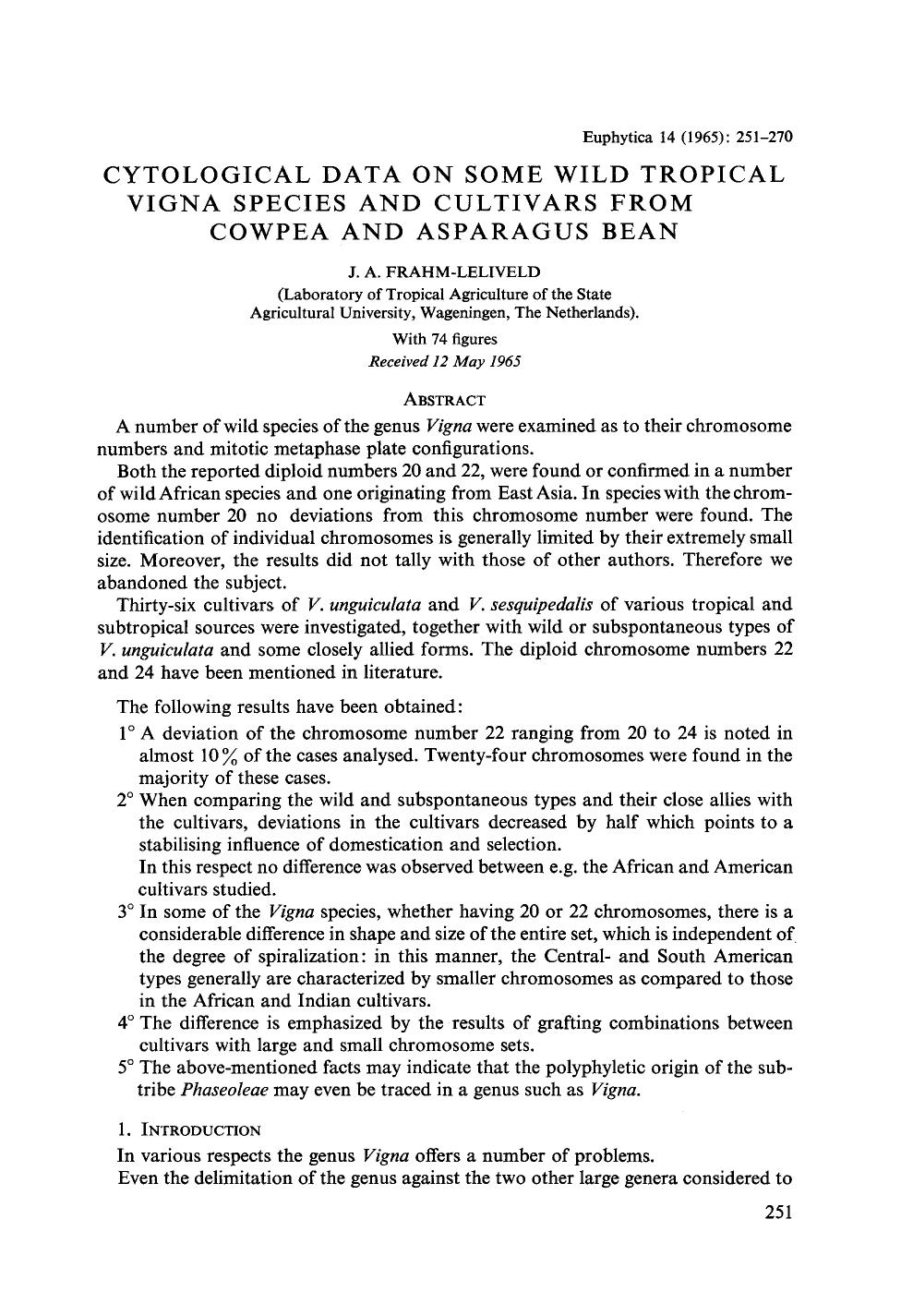 Cytological data on some wild tropical Vigna species and cultivars from cowpea and asparagus bean by Unknown