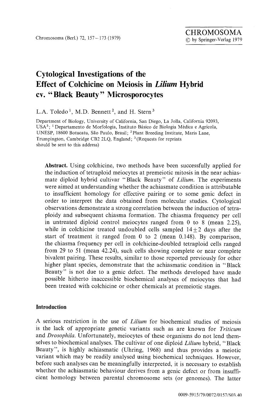 Cytological investigations of the effect of colchicine on meiosis in <Emphasis Type="Italic">Lilium<Emphasis> hybrid cv. “Black Beauty” microsporocytes by Unknown