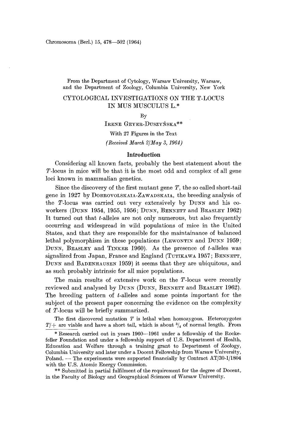Cytological investigations on the T-locus in Mus musculus L. by Unknown