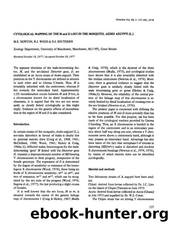 Cytological mapping of the M and D loci in the mosquito, Aedes aegypti (L.) by Unknown