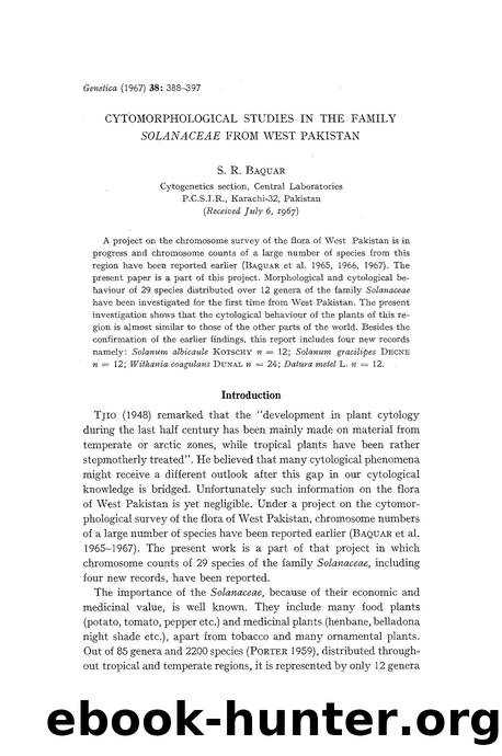 Cytomorphological studies in the family <Emphasis Type="Italic">Solanaceae <Emphasis> from West Pakistan by Unknown