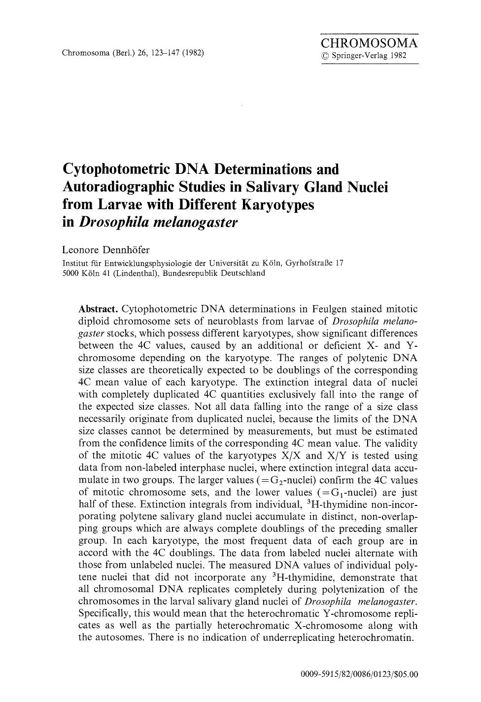 Cytophotometric DNA determinations and autoradiographic studies in salivary gland nuclei from larvae with different karyotypes in <Emphasis Type="Italic">Drosophila melanogaster<Emphasis> by Unknown