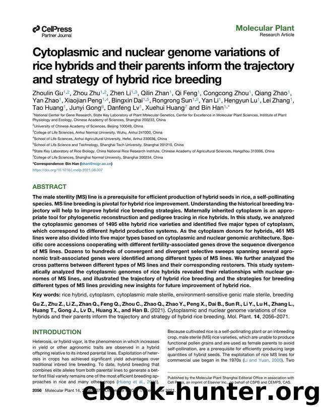 Cytoplasmic and nuclear genome variations of rice hybrids and their parents inform the trajectory and strategy of hybrid rice breeding by unknow