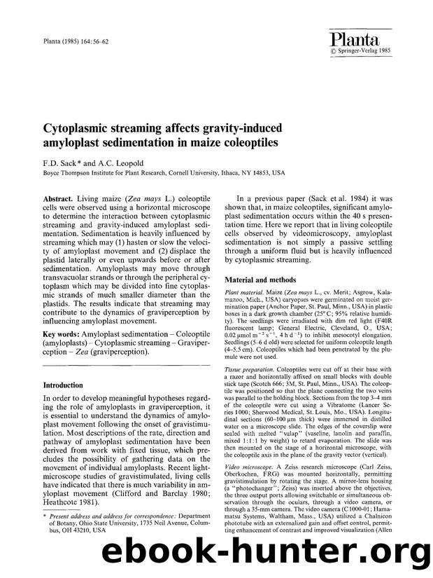 Cytoplasmic streaming affects gravity-induced amyloplast sedimentation in maize coleoptiles by Unknown