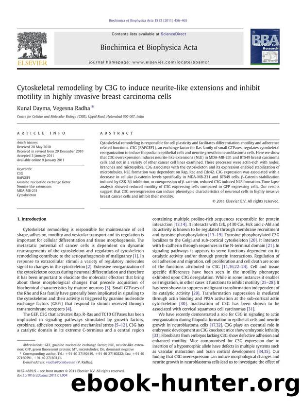 Cytoskeletal remodeling by C3G to induce neurite-like extensions and inhibit motility in highly invasive breast carcinoma cells by Kunal Dayma & Vegesna Radha