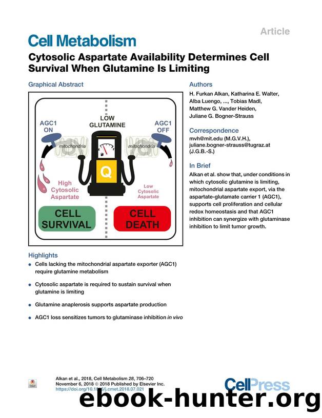 Cytosolic Aspartate Availability Determines Cell Survival When Glutamine Is Limiting by unknow