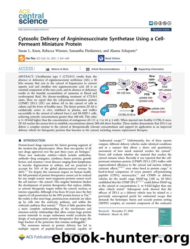 Cytosolic Delivery of Argininosuccinate Synthetase Using a Cell-Permeant Miniature Protein by unknow