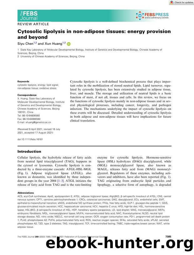 Cytosolic lipolysis in nonâadipose tissues: energy provision and beyond by Unknown