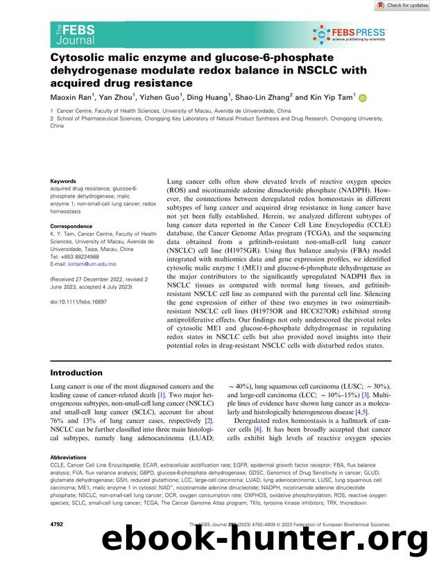Cytosolic malic enzyme and glucoseâ6âphosphate dehydrogenase modulate redox balance in NSCLC with acquired drug resistance by Unknown