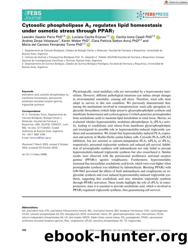 Cytosolic phospholipase A2 regulates lipid homeostasis under osmotic stress through PPARÎ³ by Unknown