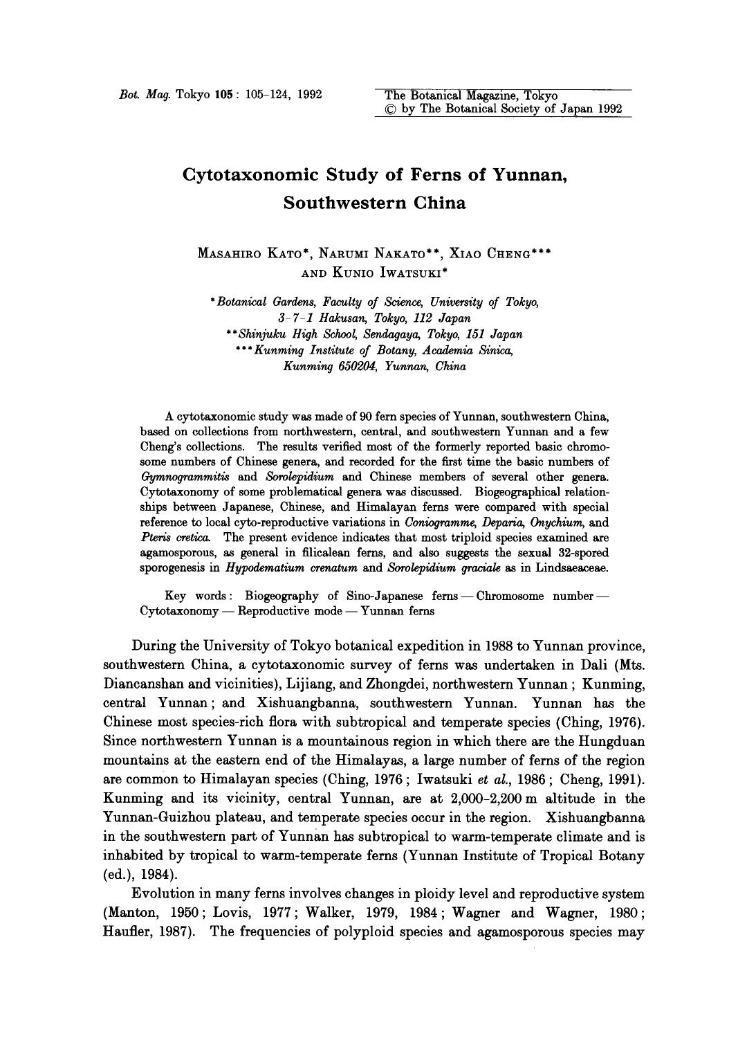 Cytotaxonomic study of ferns of Yunnan, southwestern China by Unknown